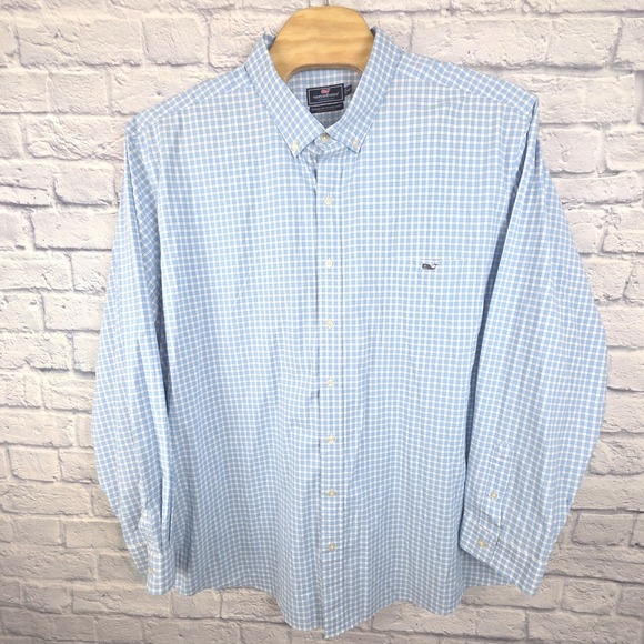 Vineyard Vines Men Performance Classic Fit Tucker Shirt Blue Gingham Check 4XT - Picture 2 of 9